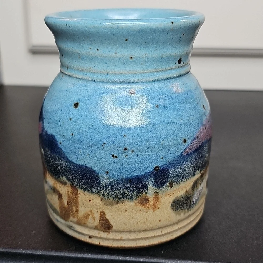 Carl Sheehan Signed Blue Studio Pottery Fire Hole Bozeman MT Signed 4.5" Mug - Picture 3 of 6